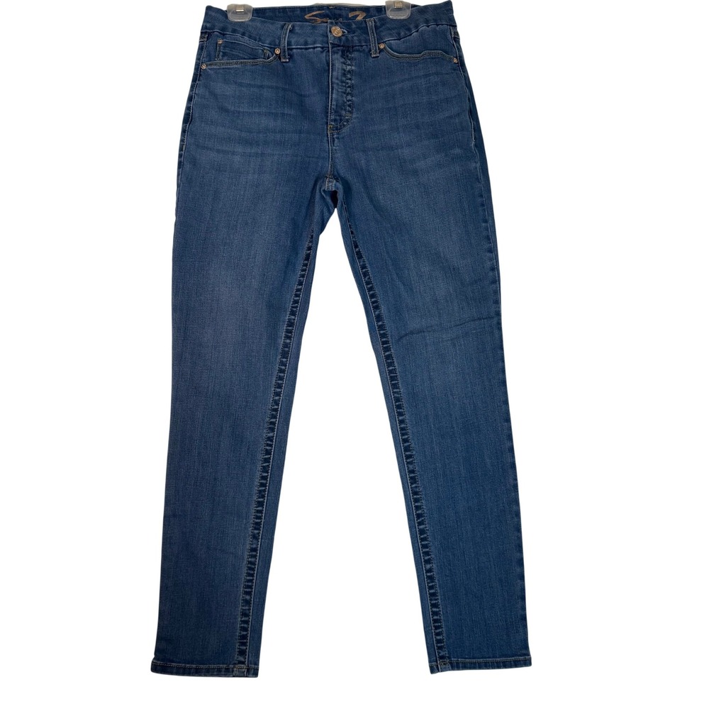 Seven7 Tummyless High Rise Skinny Jeans Women's 14 Medium Wash Stretch Denim